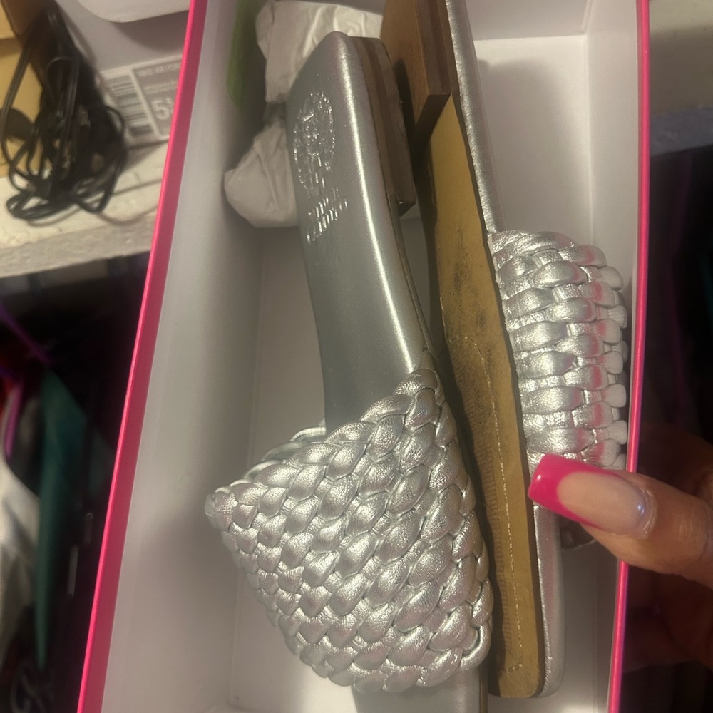 Silver Braided Women's Slide Sandals
